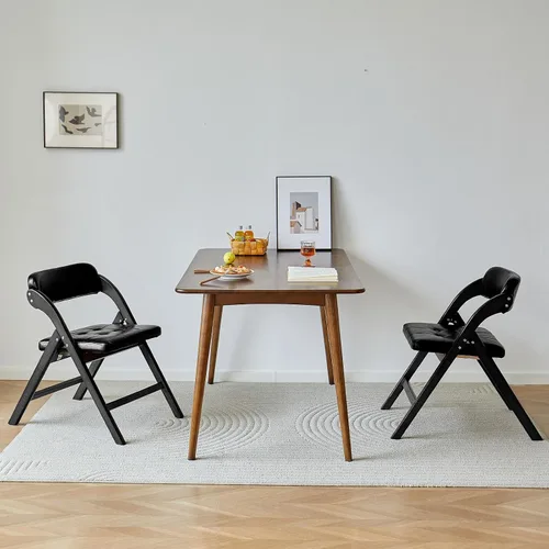 Miniatura 9 de Juego de 2 sillas plegables de madera, sillas plegables modernas con asientos acolchados, sillas de comedor plegables, silla plegable acolchada