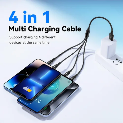 Miniatura 2 de RULUS Cable de carga múltiple corto [2 unidades/13.8 in], cable multiUSB 4 en 1, cable de carga rápida trenzado, cable de carga USB universal