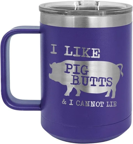 Miniatura 13 de Taza de café con tapa deslizante con texto en inglés "I Like Pig Butts 15 oz" Taza de café de viaje aislada Idea de regalo para barbacoa y Negro