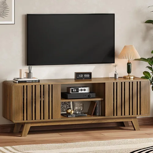 Miniatura 10 de ONBRILL Soporte de TV de 63 pulgadas para televisores de hasta 75 pulgadas, soporte de televisión moderno de mediados de siglo con toma