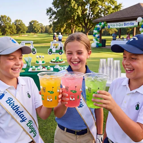 Miniatura 4 de Qinyoung 50 piezas de suministros para fiestas de golf, vasos de plástico transparente de 12 onzas, desechables, Let's Par-tee para deportes