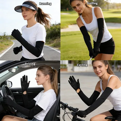 Miniatura 2 de Guantes de ciclismo de conducción para mujer, mangas de brazo para cubrir los brazos, guantes UV para protección solar, golf, mangas de jardín