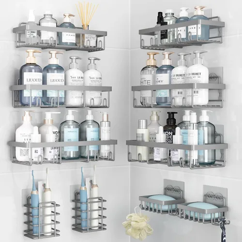 Miniatura 17 de Liuoud Juego de 5 Organizadores de Ducha Adhesivos para Pared, Estante para Interior de Ducha, Cesta de Almacenamiento de Baño Inoxidable Resistente