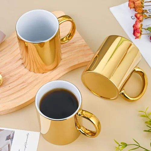 Miniatura 6 de BYCNZB Juego de 4 tazas de café de cerámica doradas para café, té, cacao (12 onzas)