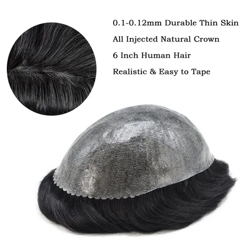 Miniatura 4 de Toupee para hombres Cabello humano Toupee Hombres Hairpiece Poly Thin Skin Mens Hair System Hair Pieces Sistema de reemplazo para hombre Protesis