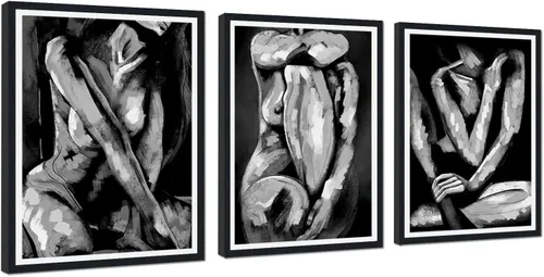 Miniatura 93 de Novatique 3 piezas de arte de pared sexy en blanco y negro para parejas desnudas, decoración de pared abstracta de amor para mujeres y hombres, arte