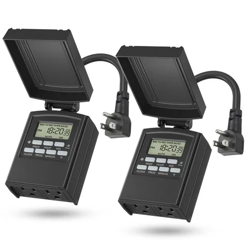 Miniatura 11 de BN-LINK Temporizador de luz mecánico para exteriores de 24 horas, impermeable, resistente, 15 A 1/2 HP, 1 toma de temporizador con conexión a tierra