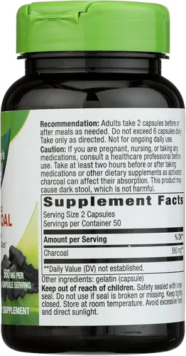 Miniatura 7 de Nature's Way Carbón Activado, une materiales y gases no deseados en el tracto digestivo*, 560 mg por porción de 2 cápsulas, 100 cápsulas