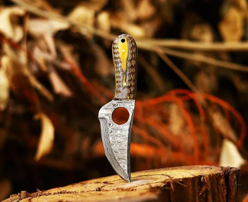 Miniatura 3 de Ancilla - Cuchillo de caza de Damasco hecho a mano para EDC, camping, venado, cuchillo de bolsillo mini con tanga completa, hoja fija, estilo Exotic