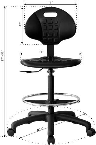 Miniatura 7 de Taburete ergonómico resistente de dibujo negro, fácil de limpiar, más grande (20") Adj. reposapiés y base (26") en el mercado. Rango Seat Ht
