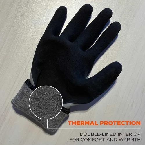 Miniatura 4 de Ergodyne ProFlex 7501 Guantes de Trabajo de Invierno Impermeables con Revestimiento, Palmas Recubiertas de Nitrilo Arenoso, Forro Polar Térmico