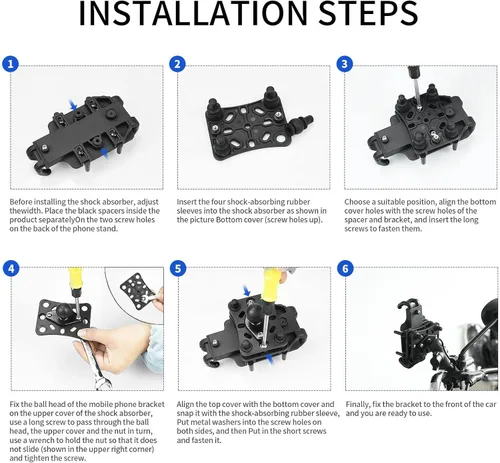 Miniatura 4 de Qiilu Soporte de teléfono para motocicleta con amortiguación de vibraciones, soporte para teléfono móvil de motocicleta, soporte para teléfono móvil