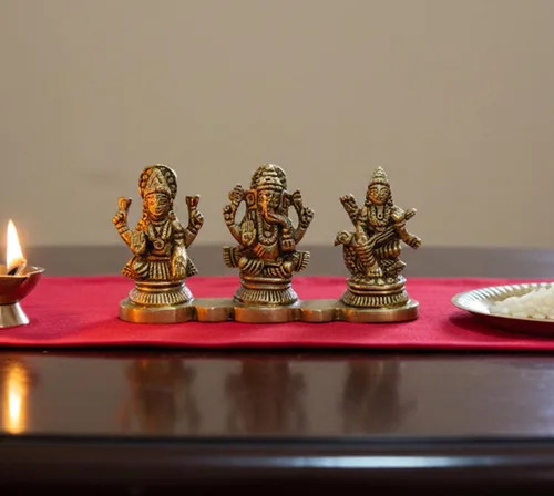 Miniatura 2 de eSplanade Laxmi Ganesh Saraswati Idol - 2 pulgadas de altura Figura religiosa Ganesha Lakshmi escultura de Dios hindú Estatua de Murti