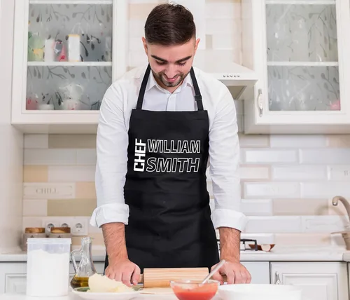 Miniatura 3 de Delantal de chef personalizado con nombre – Delantal personalizado para hombres, regalo de cocina de barbacoa para papá, marido o abuelo – Delantal