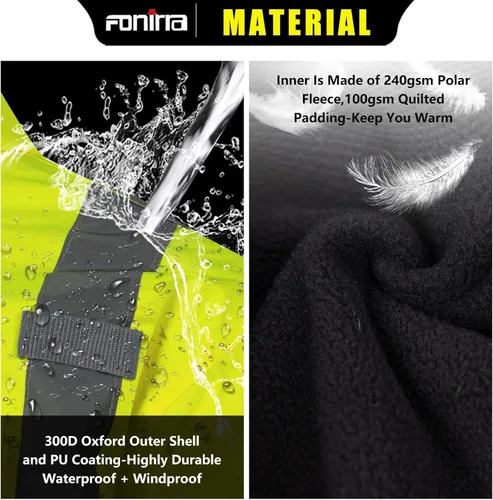 Miniatura 4 de FONIRRA - Chaquetas bomber de alta visibilidad con forro polar, ANSI Clase 2, chaqueta reflectante impermeable para hombres