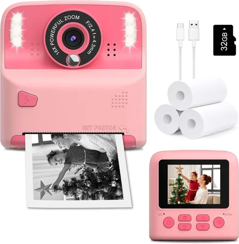 Amzelas Cámara de impresión instantánea para niños, cámara portátil de juguetes para niños pequeños, imprime fotos en blanco y negro al instante,