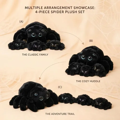 Miniatura 3 de Peluche de araña de peluche con sorpresa – Suave animal de peluche mamá araña con 3 arañas bebé en barriga con cremallera, juego para niños