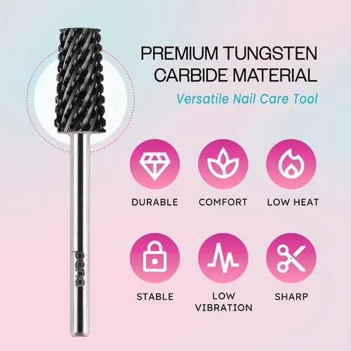Miniatura 5 de PANA - Cabezal cónico de carburo con vástago de 3/32 pulgadas (negro, grano grueso), broca de uñas para eliminación rápida de acrílico o gel duro