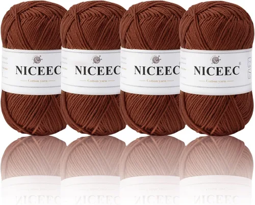 Miniatura 11 de NICEEC 4 madejas de hilo de algodón suave para bebé, 4 capas, manualidades DIY, peso fingering, hilo para manta para ganchillo y tejido, total 700