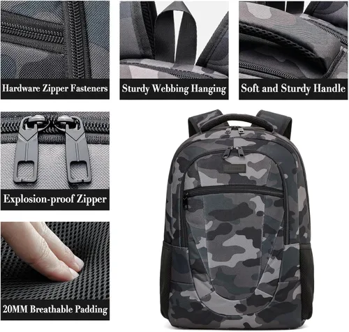 Miniatura 2 de BIKROD Mochila de viaje para computadora portátil para hombres, mochilas para la escuela, adolescentes, niños, mochila antirrobo delgada y Camouflaje
