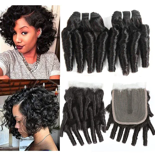 Miniatura 11 de Molefi Extensiones de cabello humano brasileño Funmi rizado, 4 paquetes de extensiones de cabello humano negro, extensiones de cabello corto rizado