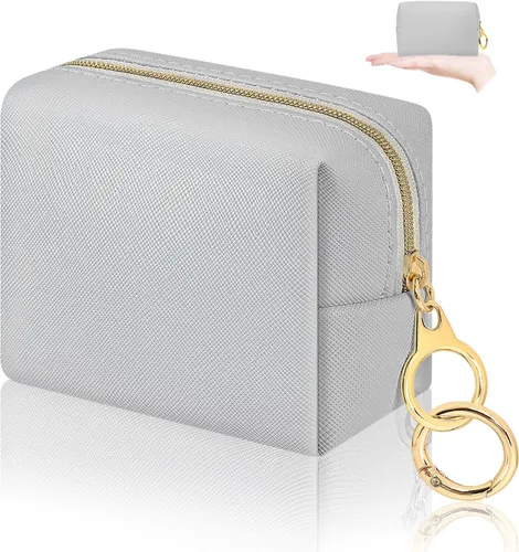 Miniatura 23 de Bolsa de maquillaje pequeña de 5.1 x 5.1 pulgadas para monedero, material flocado, mini bolsa de maquillaje de viaje con dos bolsillos internos