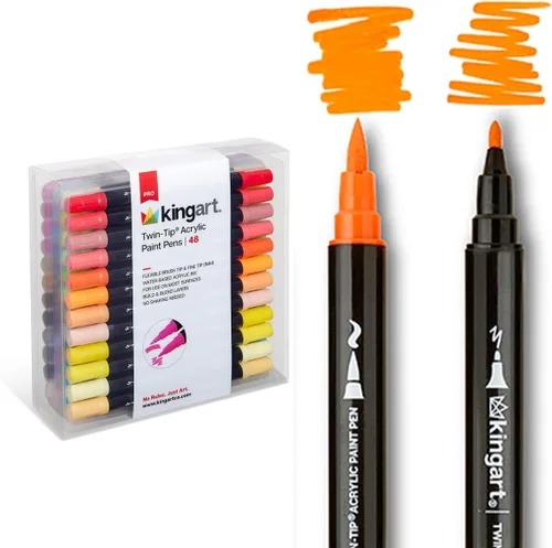 Miniatura 10 de KINGART Marcadores de pintura acrílica, 24 bolígrafos de doble punta de secado rápido para rocas, telas, madera, vidrio y manualidades. Ideal