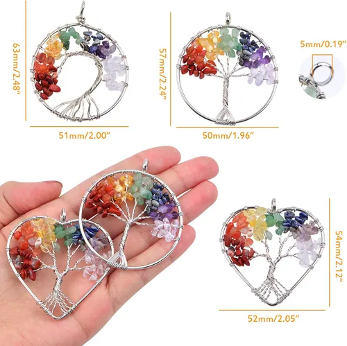 Miniatura 3 de 6 dijes de árbol de la vida, coloridos dijes de piedra natural de cristal natural para chakras, piedras preciosas positivas de cuarzo, dijes