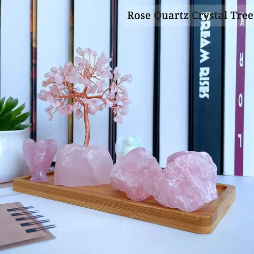 Miniatura 2 de DUQGUHO Árbol de cristal de cuarzo rosa, decoración rosa de cristal curativo, decoración de árbol de piedra preciosa de reiki de la suerte, regalos
