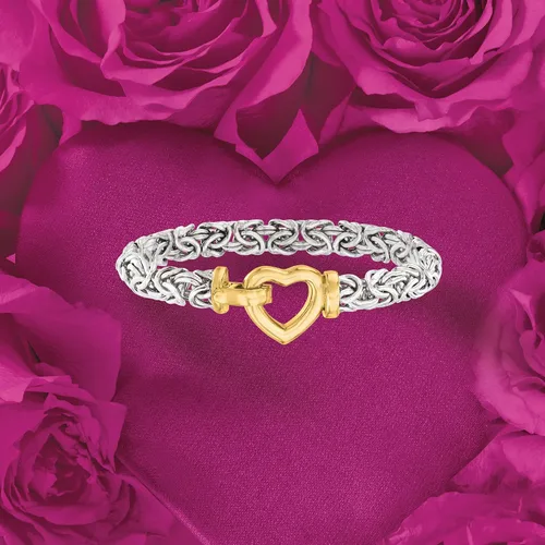 Miniatura 3 de Ross-Simons Pulsera de plata de ley en dos tonos con corazón bizantino Plata de ley no conocido