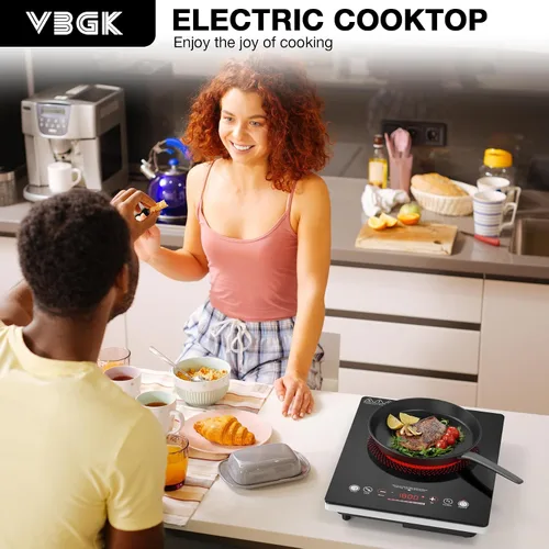 Miniatura 2 de VBGK - Cocina eléctrica de un solo quemador, estufa eléctrica de 110 V y 1800 W con control táctil LED, quemador eléctrico único de 9 niveles