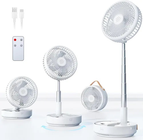 Miniatura 12 de Ventilador portátil oscilante de viaje, 10400mAh, funciona con pilas, recargable por USB, ventilador de piso, mesa, escritorio con control remoto, 4