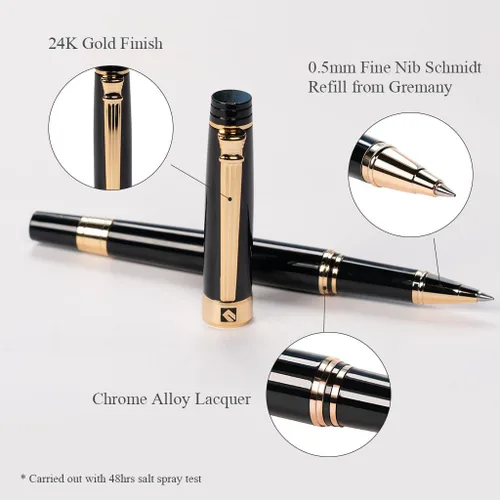 Miniatura 8 de KEYZOR Bolígrafo de escritura de lujo con repuesto Schmidt,Pluma de metal de borde de oro de 24 quilates,Set de regalo de pluma de lujo para hombres