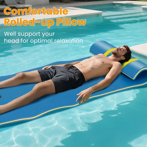 Miniatura 4 de GYMAX Alfombrilla de agua flotante, hamaca gruesa de espuma de natación con diseño de almohada rodante, colchón portátil de balsa de agua de 3 capas