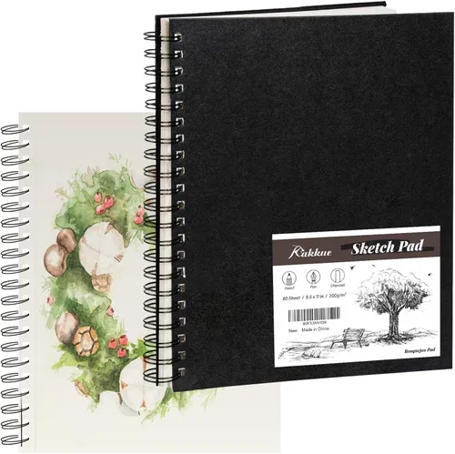 KAKKUE Cuaderno de bocetos de tapa dura de 8.5 x 11 pulgadas, 80 hojas de papel de dibujo grueso profesional, bloc encuadernado en espiral,