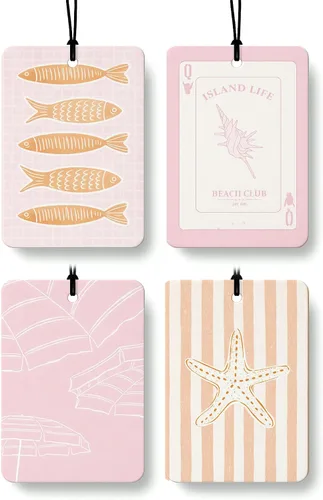 Miniatura 12 de Blue Coastal Beach Orange Car Air Freshener 4 Pcs, Summer Blue Bikini Starfish Palm Tree Round Hanging Air Freshener for Cars Closet Drawer Books