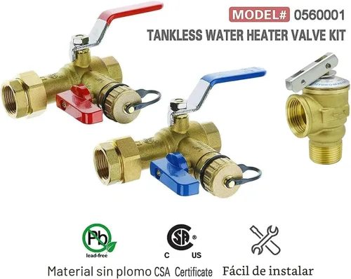 Miniatura 6 de Kit de válvula de servicio para calentador de agua sin tanque HYDRO MASTER con válvula de alivio de presión aislador de 3/4 pulgadas IPS de latón