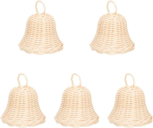 5 unids tejido ratán campana forma ornamento hecho a mano paja campana colgante colgante para decoración de fiesta de Navidad foto Prop