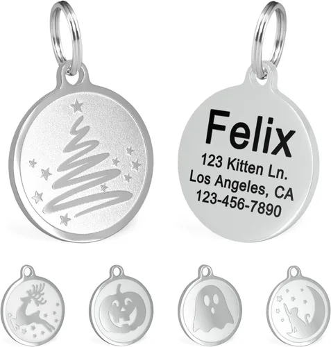 Miniatura 17 de Ultra Joys Etiquetas de nombre de gato grabadas personalizadas – Etiqueta de identificación de mascotas de acero inoxidable – Etiquetas