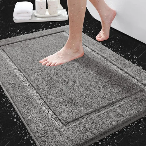 Miniatura 34 de Juego de alfombras de baño de 3 piezas de color blanco hueso, ultra suave, gruesa, esponjosa, microfibra absorbente, parte trasera antideslizante