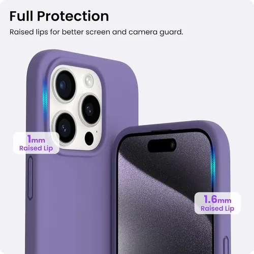 Miniatura 4 de ORNARTO Funda compatible con iPhone 15 Pro de 6.1 pulgadas, silicona líquida de 3 capas cubierta completa de goma de gel suave, funda protectora