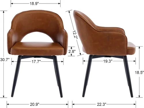 Miniatura 2 de DUOMAY Juego de 2 sillones giratorios tapizados de piel sintética moderna con patas de metal para cocina, sala de estar, color marrón