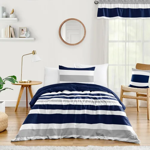 Miniatura 8 de Sweet Jojo Designs Juego de edredón individual de 2 piezas (rayas modernas) para niños o niñas, adolescentes, ropa de cama para niños, cama en una