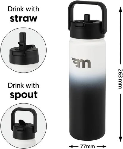 Miniatura 7 de Botella de agua de acero inoxidable prémium de 24 onzas, tapa 2 en 1, retención fría de 24 horas y 12 horas, a prueba de fugas, sin BPA, diseño
