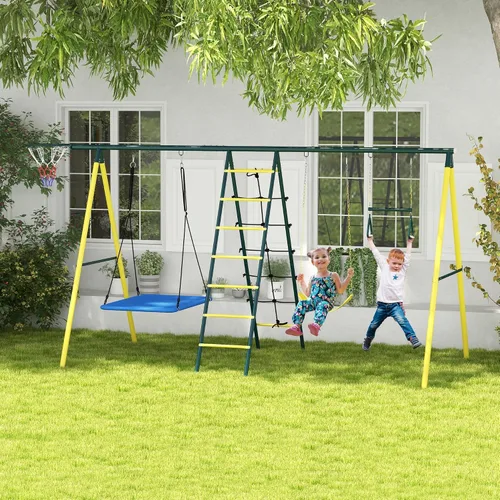 Miniatura 2 de Outsunny Juego de columpios de 440 libras para patio trasero, soporte 5 en 1 resistente con marco en A, juego al aire libre para niños, con columpio