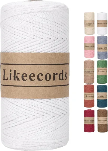 Miniatura 48 de Likeecords Cuerda de algodón 100% hilo de ganchillo de 0.079 pulgadas, cuerda trenzada de macramé, cuerda de macramé, hilo de ganchillo para regalo