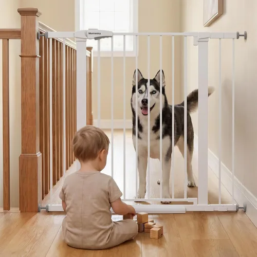 Miniatura 11 de Mumeasy Puerta de bebé de 29.7-46 pulgadas para escaleras, puerta de perro montada a presión para puertas, puerta de cierre automático a través
