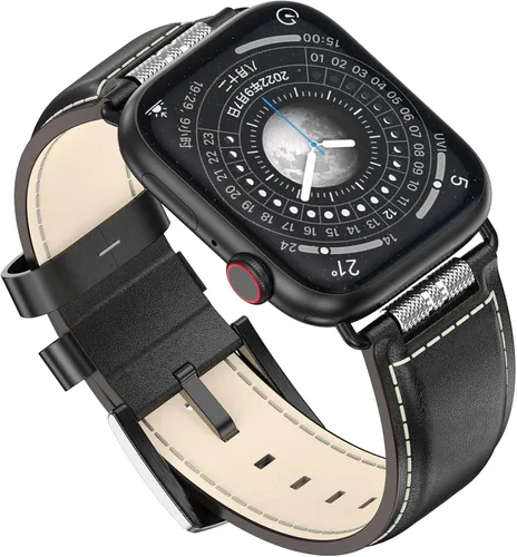 Caseultra Correas de cuero compatibles con Apple Watch Band 1.929 in 1.772 in 1.732 in 1.654 in 1.614 in 1.575 in 1.496 in para hombre, correa de