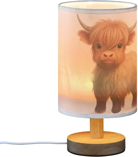 Miniatura 2 de Bedside Table Lamp Cute Highland Cow Animal Nightstand Lamp with Wood Desk Lamps for Bedroom Living Room Nursery Office Home Decor