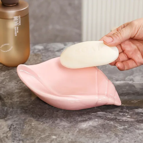 Miniatura 3 de Sea-Shell - Jabonera de cerámica con autodrenante, bandeja de jabón para fregadero, baño, ducha, soporte pequeño y elegante con esmalte, fácil